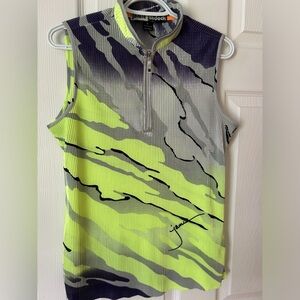 Jamie Sadock Neon Yellow and Gray Sleeveless Golf Top
